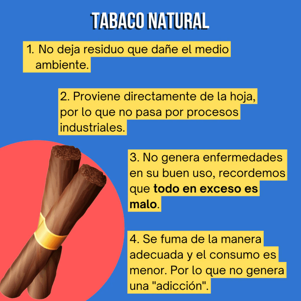 Ventajas del tabaco natural vs cigarrillo: pureza de la hoja, proceso artesanal y ausencia de químicos.